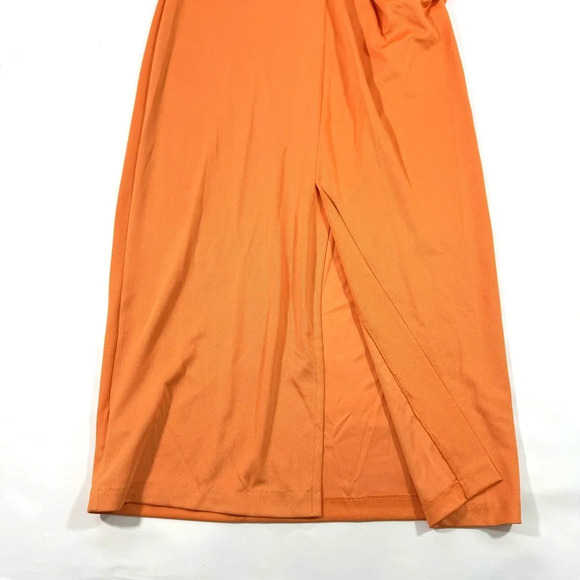 Evereve Zoe Strong Shoulder Midi Dress Size Small Tangerine - Picture 6 of 10